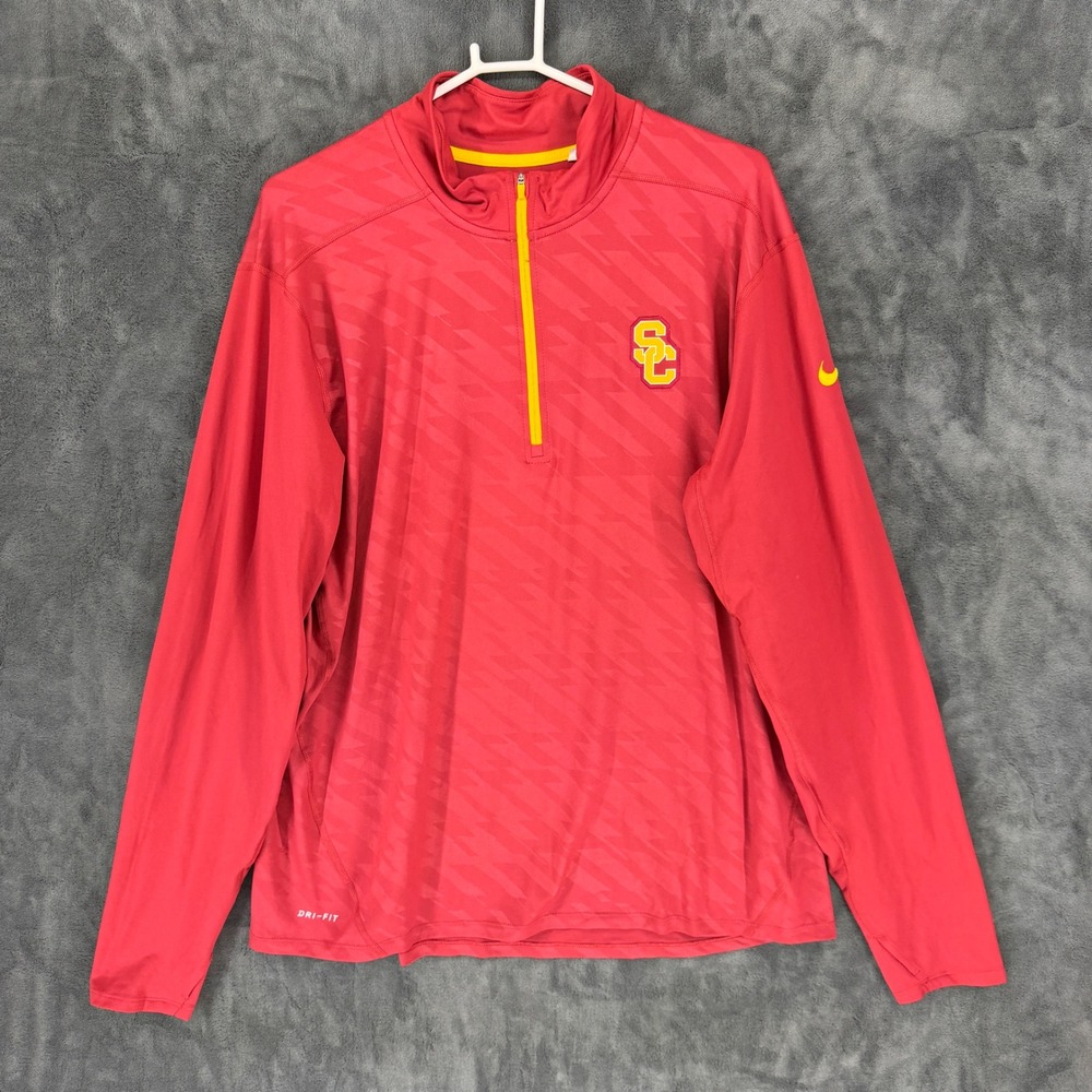 Nike USC‎ Trojans Dri-FIT 1/4 Zip Pullover Mens XL Red Yellow 34366X-SC1